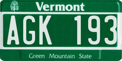 VT license plate AGK193