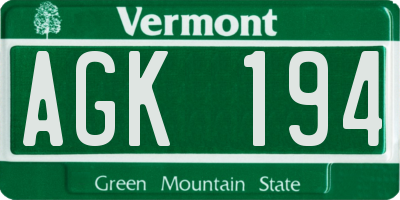 VT license plate AGK194