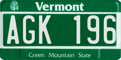 VT license plate AGK196