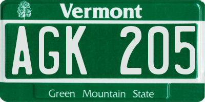 VT license plate AGK205