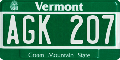 VT license plate AGK207