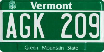 VT license plate AGK209