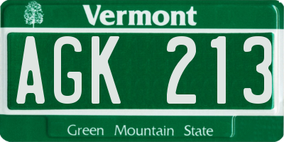 VT license plate AGK213