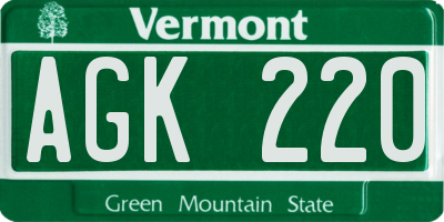 VT license plate AGK220