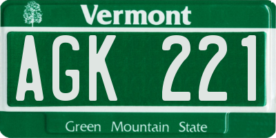 VT license plate AGK221