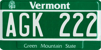 VT license plate AGK222
