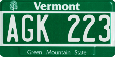 VT license plate AGK223