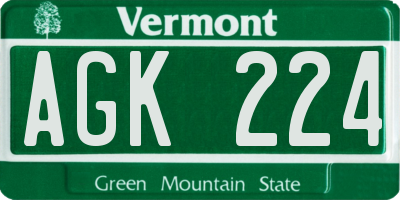 VT license plate AGK224