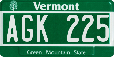 VT license plate AGK225