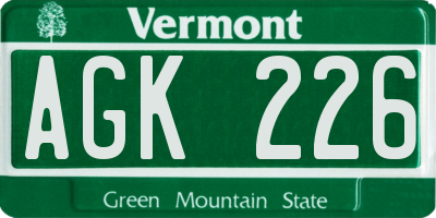 VT license plate AGK226
