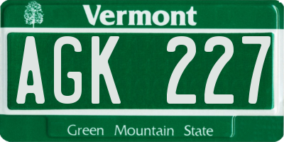 VT license plate AGK227