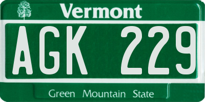 VT license plate AGK229
