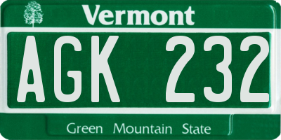 VT license plate AGK232