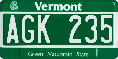 VT license plate AGK235