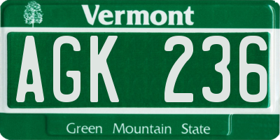 VT license plate AGK236