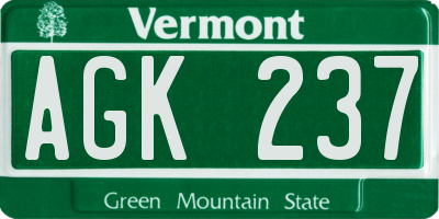 VT license plate AGK237