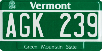 VT license plate AGK239