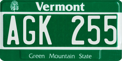 VT license plate AGK255