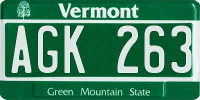 VT license plate AGK263