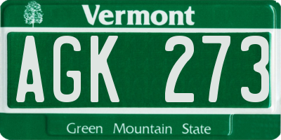 VT license plate AGK273