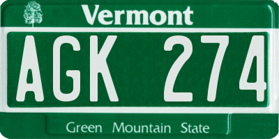 VT license plate AGK274