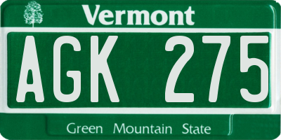 VT license plate AGK275