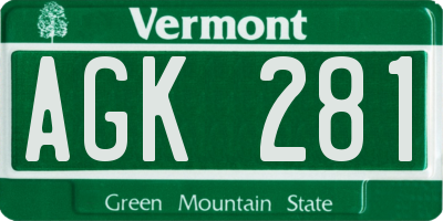 VT license plate AGK281