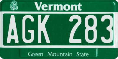 VT license plate AGK283