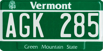 VT license plate AGK285