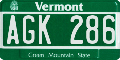 VT license plate AGK286