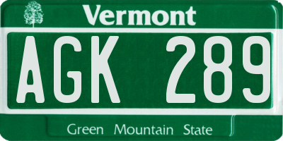 VT license plate AGK289