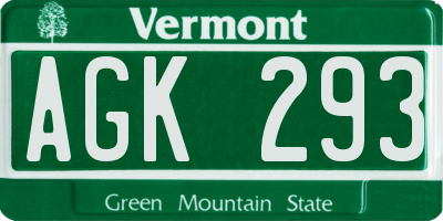 VT license plate AGK293
