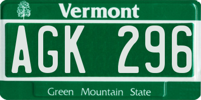 VT license plate AGK296