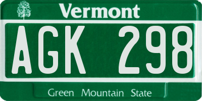 VT license plate AGK298