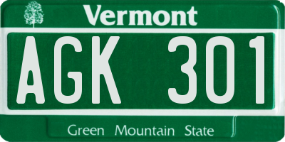 VT license plate AGK301