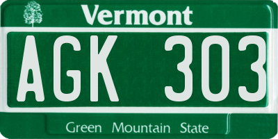 VT license plate AGK303