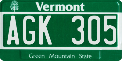 VT license plate AGK305