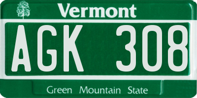 VT license plate AGK308