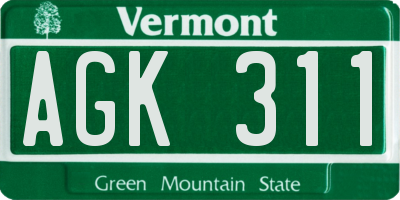 VT license plate AGK311