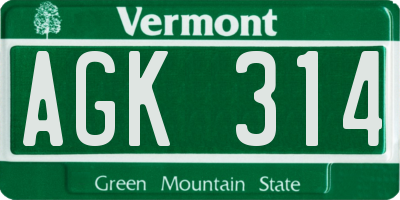 VT license plate AGK314