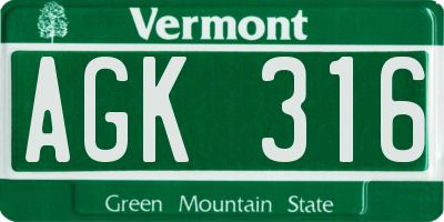 VT license plate AGK316