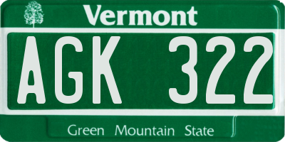 VT license plate AGK322
