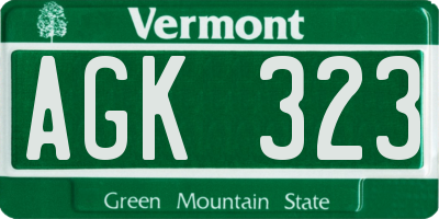 VT license plate AGK323