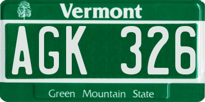 VT license plate AGK326