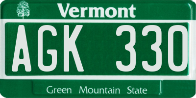 VT license plate AGK330