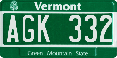 VT license plate AGK332