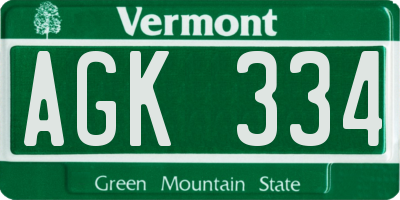 VT license plate AGK334