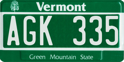 VT license plate AGK335