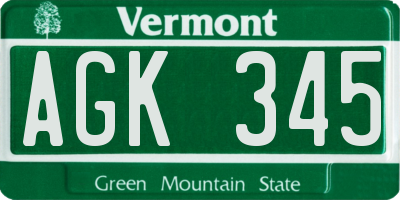 VT license plate AGK345