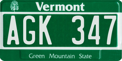 VT license plate AGK347